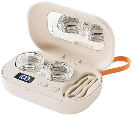 Ultrasonic Contact Lens Cleaner, Rechargeable Eye Contact Cleaner with Vanity Mirror, Compact Contact, Lens Cleaner with Two Cleaning Modes Fits Hard, Soft, Multicolor Contact Lens