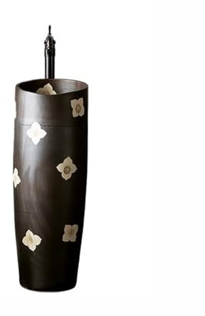 Lavandino su piedistallo Lavabo in ceramica semplice con rubinetto e kit di scarico, lavandino con piedistallo for balcone, bagno, cortile