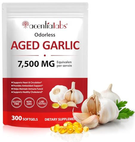 Aged Garlic Extract 7500mg Odorless Softgels – High Potency Garlic Supplement for Heart & Immune Support, Antioxidant Herbal Capsules, Non-GMO, All-Natural Wellness Daily Supplement