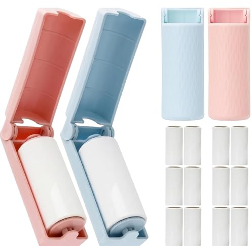 Ceriselle Fusselrolle, Fusselbürste & Tierhaarentferner, 4er Pack Reise Mini Fusselrollen mit 360 Blättern, Wiederverwendbarer Pet Hair Remover für Kleidung mit Abdeckung und Nachfüllungen