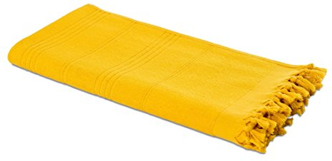 Carenesse 2 in 1 Hamamtuch 90 x 190 cm gelb I Zweiseitiges Hamam Handtuch 100% Baumwolle: Glatt & Frottier I Pestemal/Fouta saugfähig & hygienisch I Hamam Strandtuch/Saunahandtuch kompakt