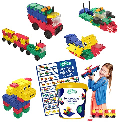 Clics Jouets de Construction pour Les Enfants à partir de 3 Ans, Jouets éducatifs créatifs dans Un Ensemble de 160 pièces, Blocs de Construction pour Filles et garçons, Jouets Montessori STEM