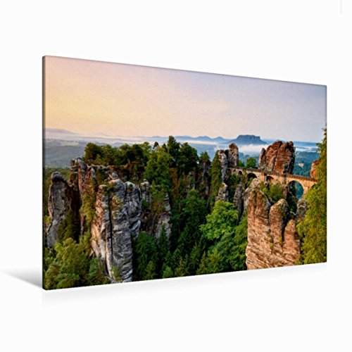 Premium Textil-Leinwand 120 x 80 cm Quer-Format Basteibrücke Sächsische Schweiz | Wandbild, HD-Bild auf Keilrahmen, Fertigbild auf hochwertigem Vlies, Leinwanddruck von Gerhard Aust