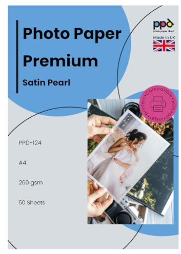 PPD A4 x 50 Hojas Papel Fotográfico Satinado Premium Plus de Alto Gramaje (290 g/m²) Para Impresoras de Inyección de Tinta Inkjet - PPD-124-50