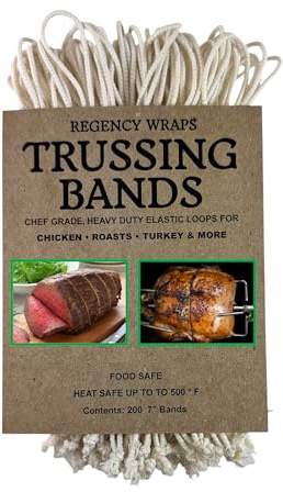Regency Wraps Trussing Bands, 7 Cotton Elastic Poultry Loops, Pack of 200, Oven and Food Safe for Making Rotisserie Chicken, Roasting Turkey, Forming Roasts