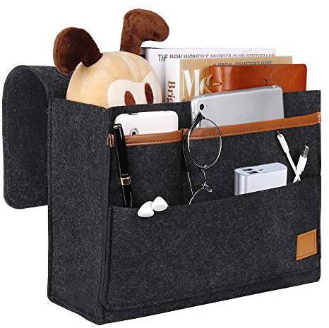 MaoXinTek Organizer per caddie, tasca da letto, caddy da comodino in feltro Bedside Pocket borsa portaoggetti per telefono, telecomando, diario penna, rivista, occhiali grigio scuro