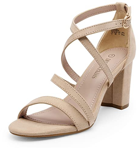 DREAM PAIRS Women’s Ankle Strap Dress Pump Low Chunky Heel Sandals,Size 9,Nude/Suede,MADISON