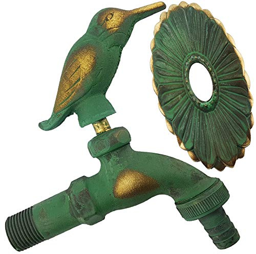 MegaHaustechnik Auslaufhahn Nostalgie, aus Messing, Tiermotiv Vogel Drehgriff, Wandanschluß mit Rosette: AG 1/2 Zoll Außengewinde, Auslauf: Schlauchtülle AußenØ 13mm für 1/2“ Schlauch, Kugelhahn