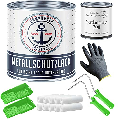 Metallschutzlack MATT Steingrau RAL 7030 Grau Metalllack Metallfarbe Metallschutzfarbe mit Lackier-SET (X300) und Verdünnung (1 L) // Hamburger Lack-Profi (5 L)