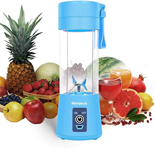Mixeur personnel, mixeur portable pour smoothies et milk-shakes - Machine électrique à 6 lames de 380 ml - Rechargeable par USB - Mini presse-agrumes - Pour la maison, l'école, l'extérieur - Bleu