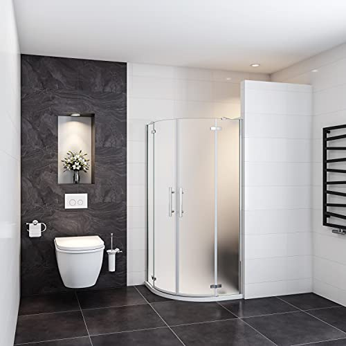 Box Doccia Semicircolare alto 195 cm 90x90 cm Satinto Vetro 6mm | Barra Stabilizzatrice e Telai Cromo Lucido, Anticalcare, Vetro, Doppia Porta Battente