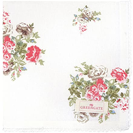 GreenGate Stoffserviette mit Spitze Serviette 'Petricia' White Blumenmuster 40 x 40 cm Landhausstil
