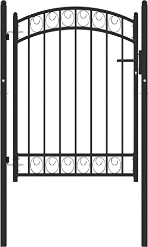 vidaXL Fence Gate Outdoor Garden Patio Entrance Gate Barrier Fencing Wrought Iron Arched Scroll Tall Gate with Arched Top Steel 100x125 cm Black