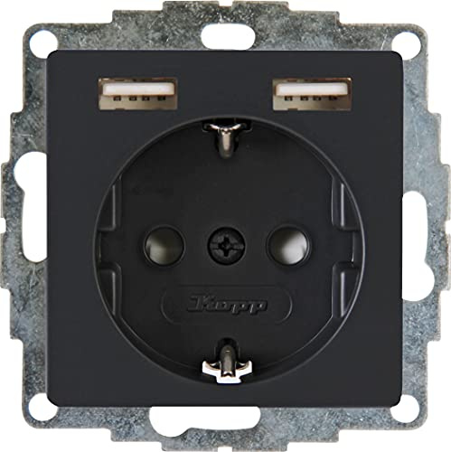 Kopp HK07 - Unterputz-Schutzkontakt-Steckdose mit 2 USB-Ladebuchsen, Farbe: anthrazit, 296215003