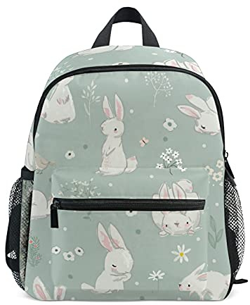 TropicalLife Kids Backpack for Girls Boys Cute Animal Bunny Rabbit Toddlers Schoolbag with Chest Strap & Bottle Holder Rucksack for Preschool Nursery, Lightweight