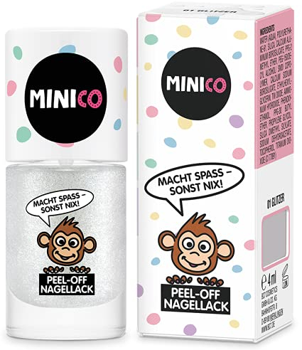 MINICO Premium Kinder Nagellack Glitzer, abziehbar, dermatologisch-getestet, kindgerecht, nachhaltig, vegan, wasserbasis, peel-off entfernbar
