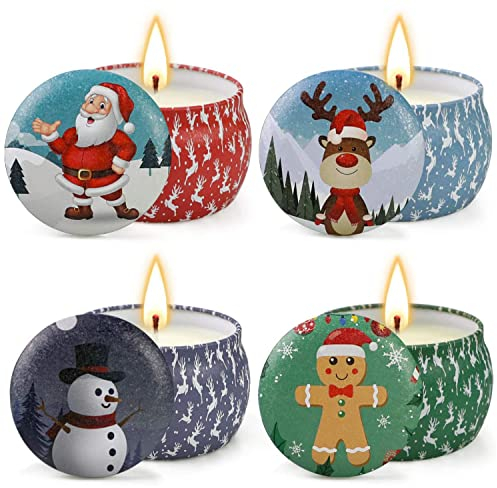 Weihnachtsduftkerzen, Apfel-Zimt Lebkuchen Lavendel 4 Pack Aromatherapiekerzen, Sojawachs kerzen Weihnachtsgeschenkset, Süße Dekorationskerzen Duftkerzen Kleine Geschenkset Set Geschenke für Frauen