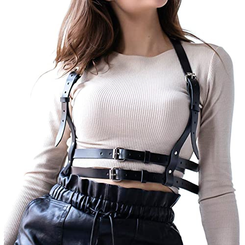 Punk Gürtel Damen Schwarz PU Leder Gürtel, Abnehmen Körper kann Gürtel Weste Geeignet für Halloween Gothic Kreis für Party (#2), Schwarz, Einheitsgröße