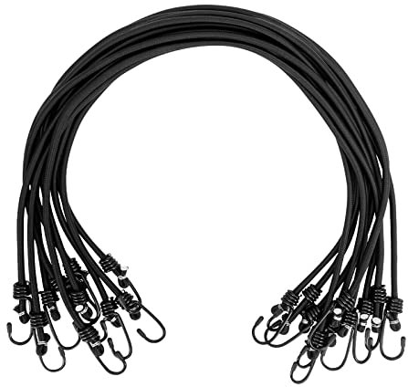 WeFine Pack of 10 Bungee Cords with Hooks Weatherproof & UV-Resistant Bungee Straps Heavy Duty Elastic Bungee Ropes for Caravan Camping RVs Trunks Luggage Racks,Black,24 inch (60CM)