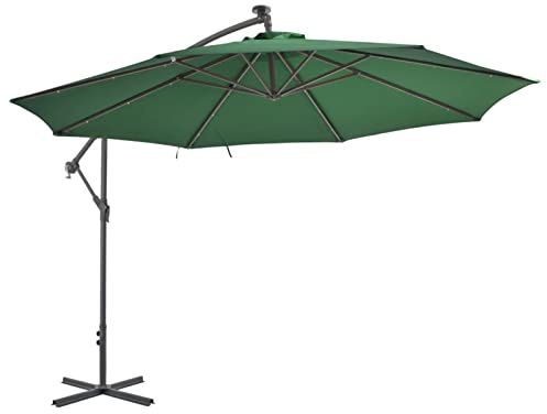 Tidyard Ombrellone Parasole a Sbalzo con Luce LED e Palo in Metallo Verde 350 cm,Ombrellone Decentrato,Ombrellone con Luce