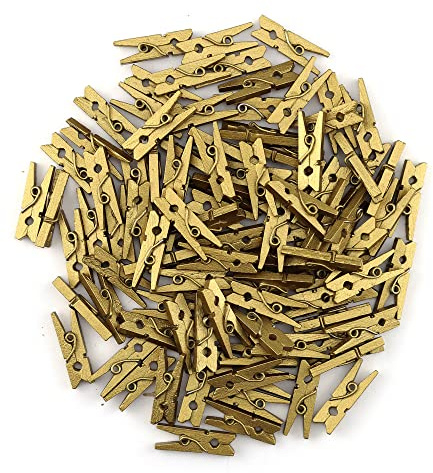 HEEHEE 100 PCS 1 Inch Gold Mini Clothespins Small Clothes Pin Natural Texture Wooden Clips for Food Package Clips Hanging Photo