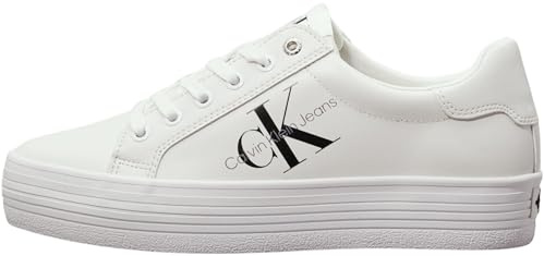Calvin Klein Donna Sneakers Vulcanizzate Vulc Flatform Laceup Low Lth Zeppa, Bianco (Bright White), 36