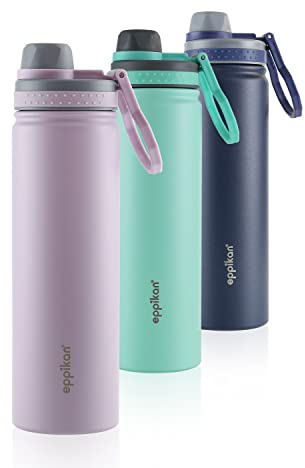 eppikan EppiSporty botella termo de acero inoxidable, botella para beber, botella deportiva, botella de agua, 530 ml, 750 ml a prueba de fugas con práctica tapa deportiva (Pastel Purple, 750 ml)