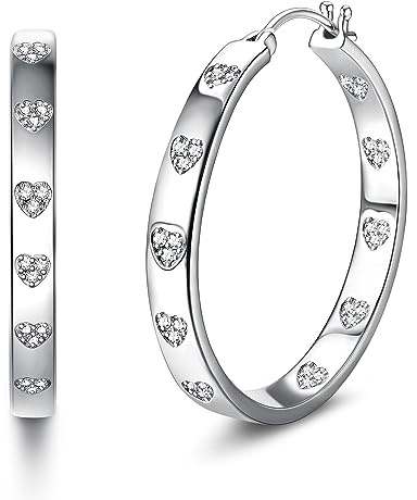 KRFY Ring Örhängen för Kvinnor Sterling Silver Huggie Hjärta Örhängen Kubisk Zirconia Hjärta Örhängen Silver Hoop Stor Hypoallergen för Kvinnor Flickor, Zirkon Sterlingsilver