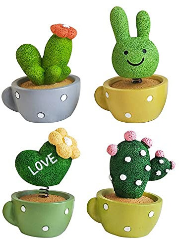 JOEBO 4 pièces Voiture Tableau de Bord Ornement Mignon Plante Verte Cactus Petit Pot Printemps Bureau Cabine Petit Gadget décoration intérieur/46