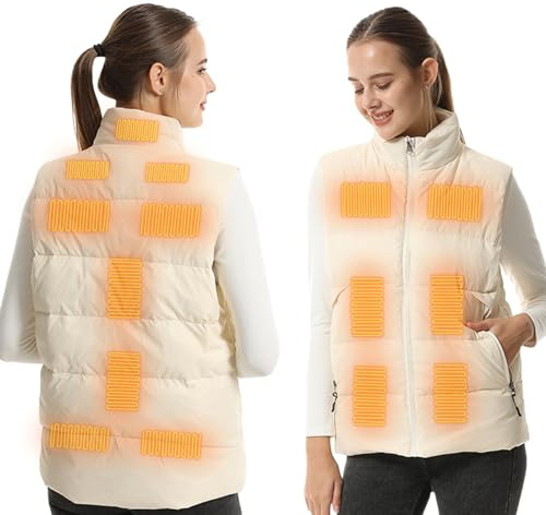 Armorget Gilet Chauffant avec 15 Zones de Chauffage, Réglage de La Température à 3 Niveaux, Gilet Chauffant en Duvet Rechargeable par USB, Veste Chauffante pour Extérieur M Blanc (Batterie Exclues)