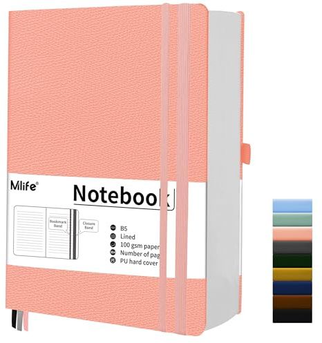 Mlife B5 anteckningsböcker med linjerad text,tjock anteckningsbok med 360 numrerade sidor,100Gsm premiumpapper,inbunden anteckningsbok för män och kvinnor (Rosa)