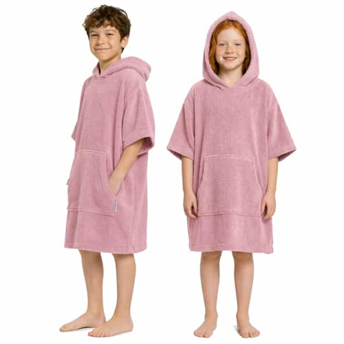 CalmyBEACH Frottee Badeponcho Kinder Jungen - Mädchen Surf Poncho 100% Baumwolle Strandponcho Handtuch mit Kapuze Surfponcho Bademantel