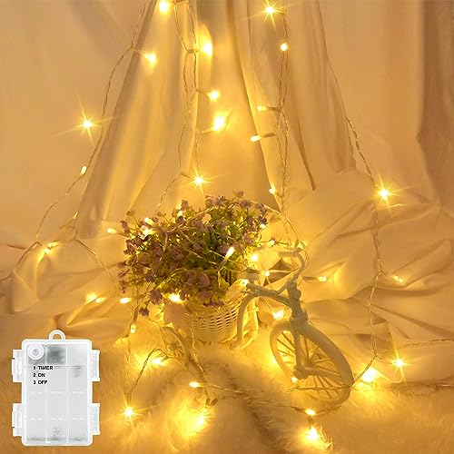LED Lichterkette Außen Batterie Wasserdicht 2M 20 LED Outdoor Lichterkette Innen Batterie Timer für Balkone, Fenster, Tür, Wände, Kinderzimmer, Schlafzimmer, Weihnachten, Hochzeiten, Warmweiß