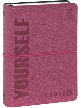 COMIX U Yourself Tageskalender 16 Monate, klein, Taschenkalender 2024-2025, fester Einband und 448 linierte Seiten, ideal für die Oberschule, 11 x 15,3 cm, Rosa