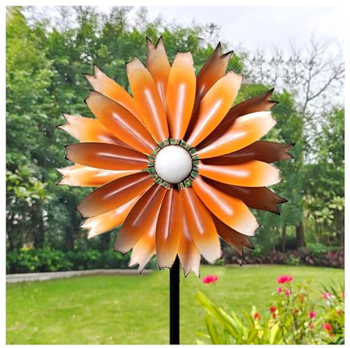 Windrad Metall 149cm GartenwindmüHlen Edelstahl Kugellager Windrad Garten XXL FüR Terrasse Und Garten,Orange