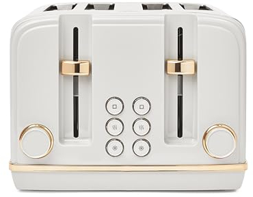 Salcombe Grey & Copper Toaster 4 Slice - Adjustable Browning Control, Retro Style, Wide Slot Stainless Steel Housing - Self-Centering Function - Easy to Clean Grey 2300W