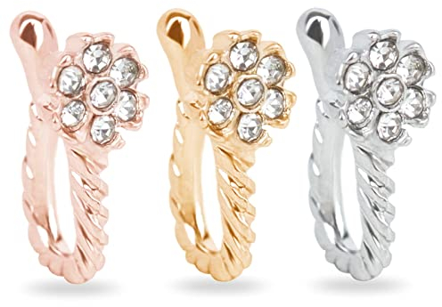 Epinki Nasenpiercing Ring Dünn, Septum Ringe Set Blumen Fake-Piercing Legierung, Ohr Piercing Köperschmuck mit Zirkonia für Männer Frauen, 1stk, Tricolor