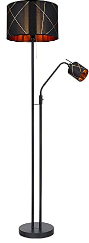 LED Stehleuchte mit Leselampe Deckenfluter dimmbar mit Fernbedienung, RGB Farbwechsel, Metall Textil schwarz gold, Leseleuchte flexibel, 1x 8,5W 806lm 1x 4,8W 470lm warmweiß, DxH 40x175 cm