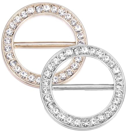 EIHI 2 Stück Schal Ringe Schnalle für Damen Cubic Zirkonia Seide Schal Ring Schnalle TShirt Clips Schnalle Kleidung Ecke geknotet Schnalle TShirt Runde Kleidung Ecke Geknotet Knopf Clip