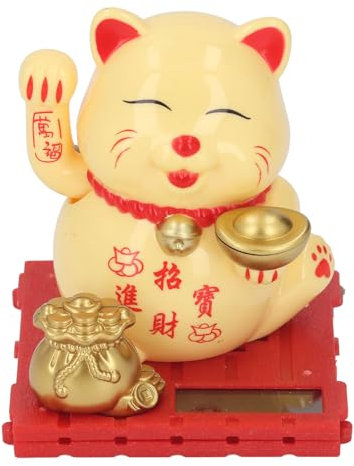 VBESTLIFE Gato de la Suerte, Gato Que Saluda con Energía Solar, Maneki Neko Que Agita el Brazo para Ganar Dinero y Buena Suerte, Gato de la Suerte Fengshui para Recepción, Coche (Yellow)