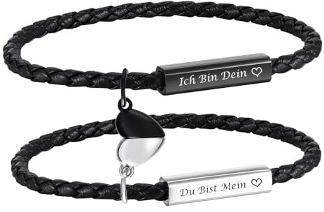 XUANPAI Partnerarmbänder Pärchen Armband mit Gravur - Lederarmbänder für Männer Frauen Magnetische Herz Paar Armbänder Weihnacht Jubiläum Geburtstagsgeschenk Ich Liebe Dich Geschenke