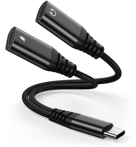 USB C auf USB C Kopfhörer Adapter, 2-in-1 USB C Splitter USB C Audio Adapter mit HiFi DAC Chip mit iPhone 15 16/15 16 Pro/15 16 Pro Max/15 16 Plus, Galaxy, i-Pad Pro und weiteren USB Typ-C-Geräten