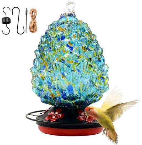 Kioriur Kolibri-Futterstation aus Glas – Buntes Glas-Futterhaus, Outdoor-Futterstation zum Aufhängen | Vibrierendes Vogelfutterhaus für Kolibris aus Buntglas, Futterstation für Wildvögel,