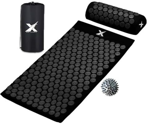 Xn8 Acupressure Mat & Pillow, Spiky Acupuncture Mat for Anxiety, Stress Relief, Back Pain, Muscle Relaxation & Recovery, Portable Reflexology Matt with Carry Bag for Men & Women, Black