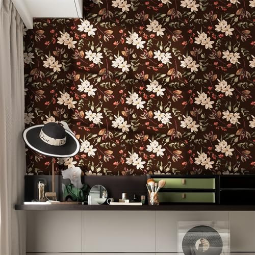 Selbstklebende Tapete Kaffee Beige Blume Strukturtapete Wandtattoo Schlafzimmer Tapete Selbstklebend Vliestapete Wallpaper for Living Room Tapeten Leicht zu Entfernen Wandschutzfolie 38.6x250.6cm