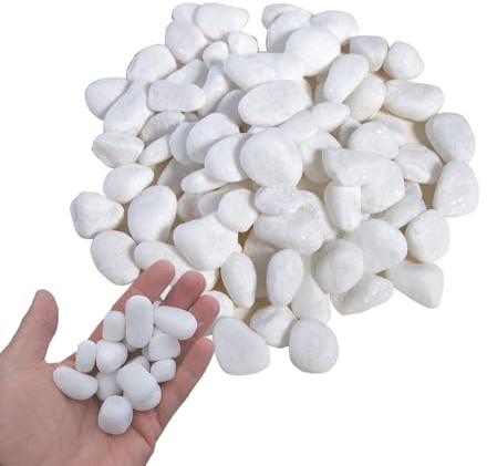 Kieselsteine, Weiß Garten Kiesel, Polierte Weiß Kieselsteine, Ziersteine, Flusssteine Pflanzen, für Landschaftsbau, Heimdekoration, Handwerk, Kunstprojekte 2-4 cm, 1kg