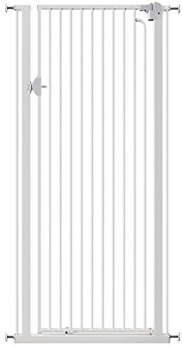 Extra hohes weißes Haustier-Laufgitter, Sicherheitsgitter für Baby-Treppen, Flur, Tür, druckmontiert, leicht zu öffnen, verstellbar, 99 x 104 cm