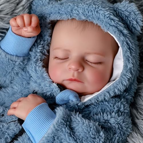 JIZHI Reborn Puppe Lebensecht Junge 20 Zoll - Handgemachte Realistische Wiedergeborene Puppen Trägt einen blauen Bären-Kleidung - Neugeborenes Baby mit Spielzeugzubehör