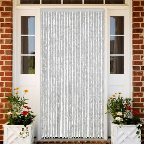 Cinyiqo 377351 Fly Curtain Grey 100x220 cm Chenille Curtains Door Fly Screen Curtain For Doorways Window Decorations Room Divider