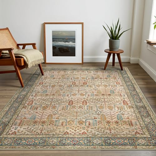 GENIMO Maskintvättbar Tapet för Vardagsrum, Vintage Boho Stil, Kort Borste, Antiskid, Rött, 120x170CM | Kort lugg, lämplig för vardagsrum, sovrum, kök, entré, dekorativ stil utformad för dagligt bruk